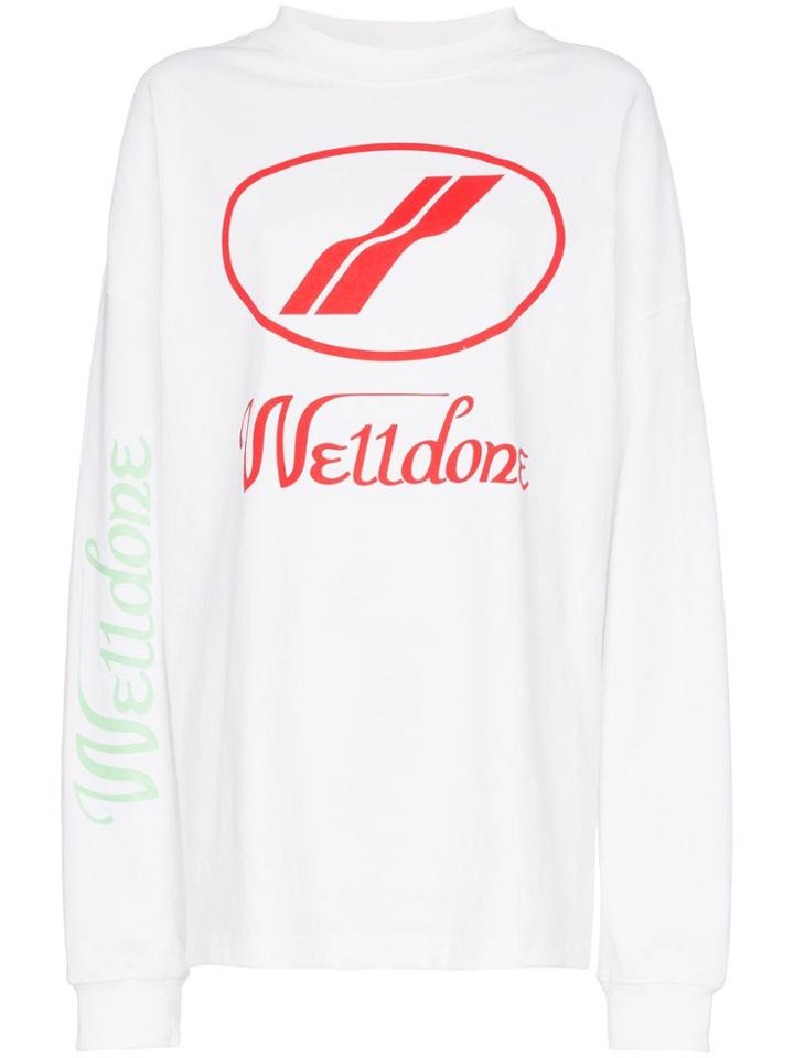 We11done Logo Print Oversized Long Sleeved T-shirt - White