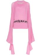 Natasha Zinko Slogan Intarsia Long Sleeve Cashmere Sweater - Pink &