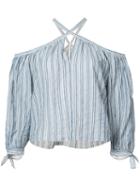 Rebecca Taylor - Striped Halterneck Top - Women - Cotton - 8, Blue, Cotton