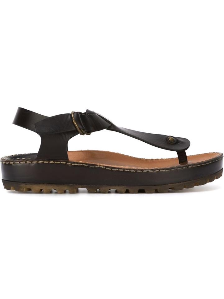Silvano Sassetti T-bar Sandals, Men's, Size: 7, Brown, Calf Leather/rubber/leather