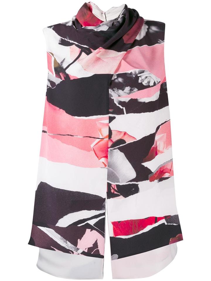 Alexander Mcqueen Abstract Print Draped Neckline Top - White