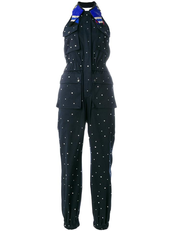 Miu Miu Embellished Denim Jumpsuit - Blue