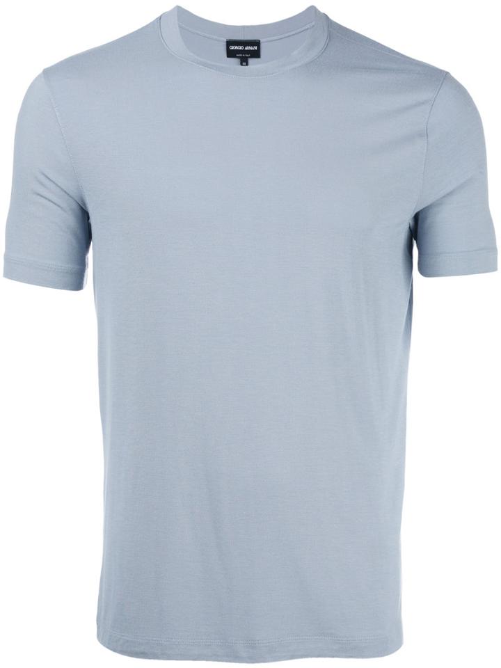 Giorgio Armani Plain T-shirt, Men's, Size: 48, Blue, Spandex/elastane/viscose