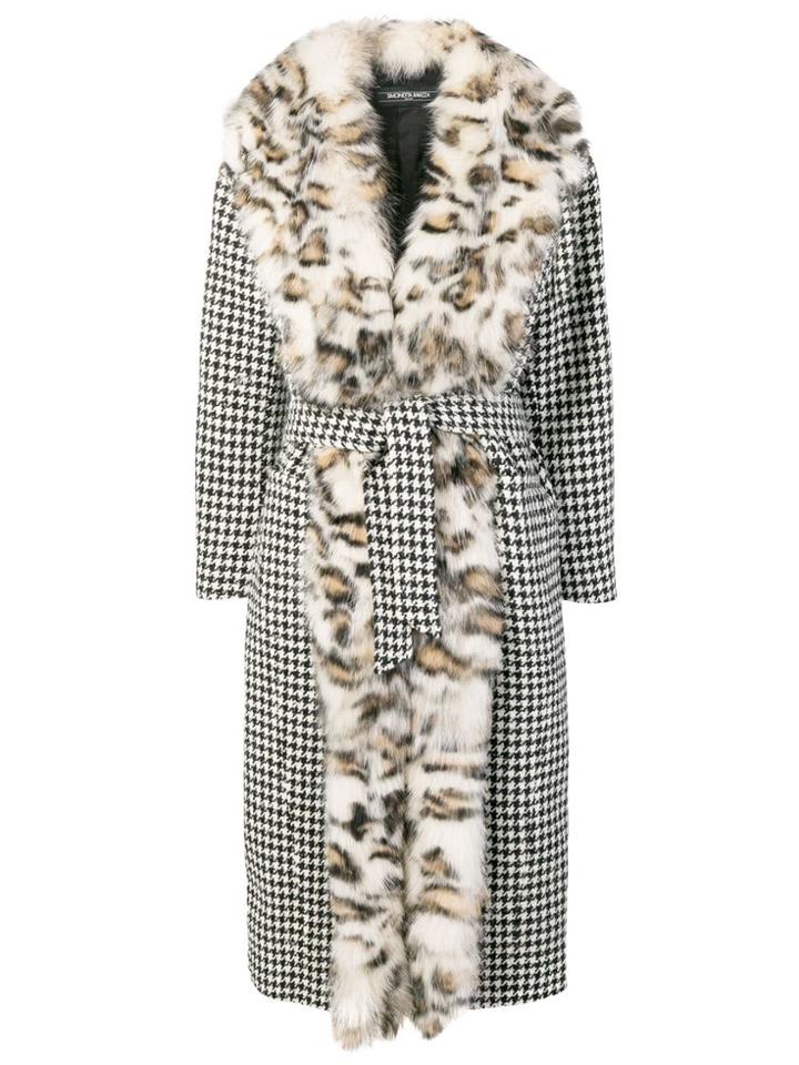 Simonetta Ravizza Houndstooth Fur Trim Coat - Black