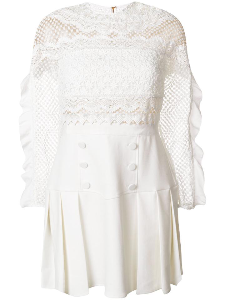 Self-portrait Lace Detail Long Sleeve Dress - White