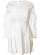 Self-portrait Lace Detail Long Sleeve Dress - White