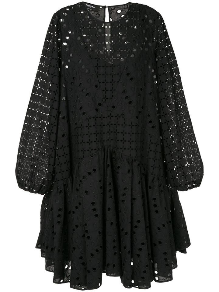 Rochas Perforated Midi Dress - Black