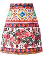 Dolce & Gabbana Mambo Print A-line Skirt, Women's, Size: 40, Pink/purple, Cotton/spandex/elastane/silk