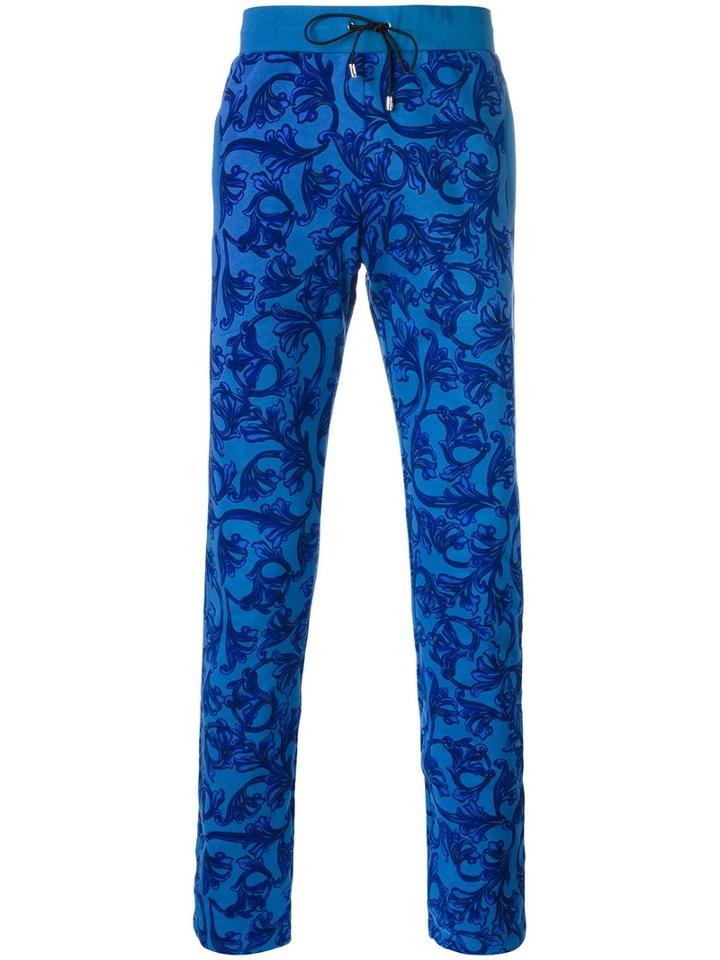 Versace Baroque Track Pants, Men's, Size: Xs, Blue, Cotton/lamb Skin
