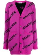 Balenciaga Logo Print Cardi-coat - Pink