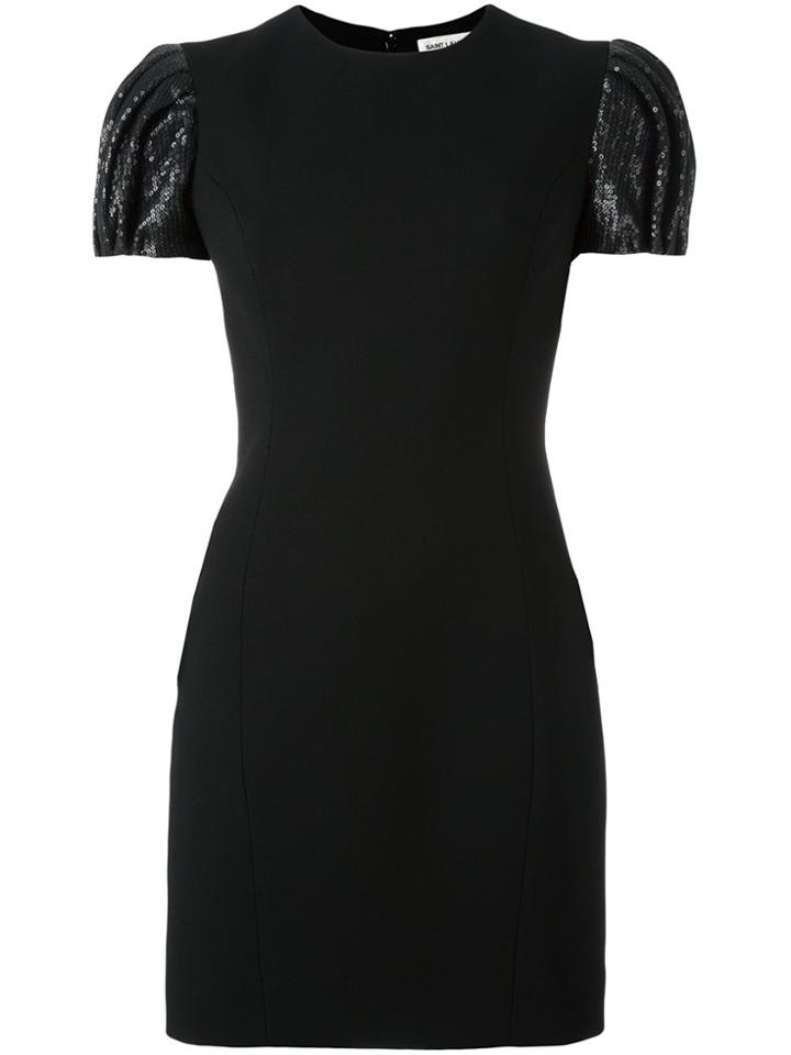 Saint Laurent Puffball Sleeve Mini Dress - Black