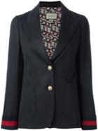Gucci Stripe Cuff Blazer, Women's, Size: 42, Blue, Silk/wool/spandex/elastane