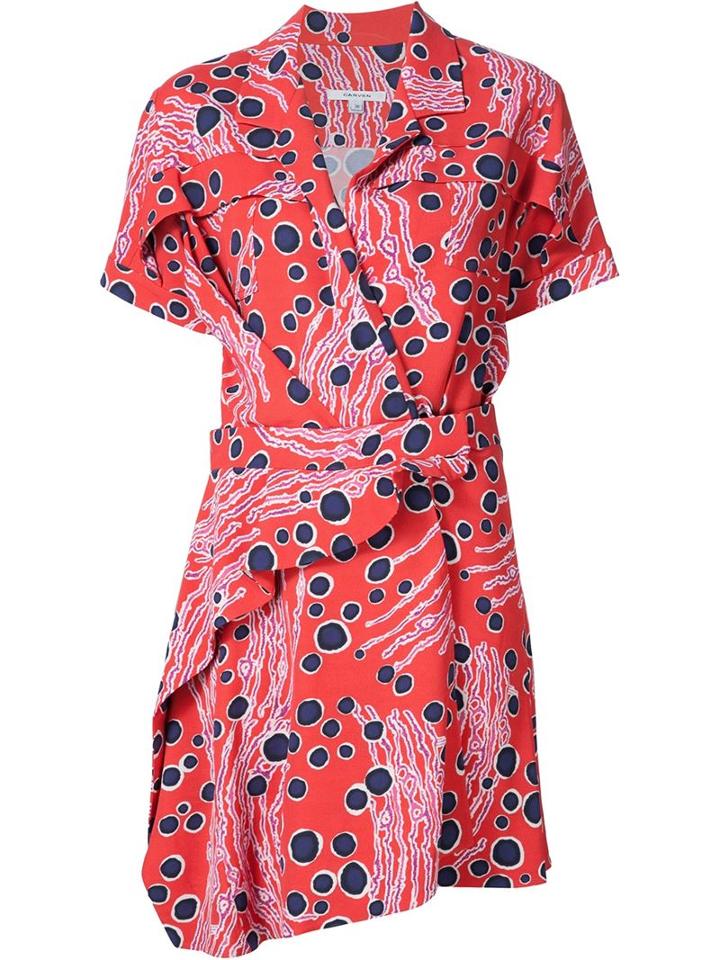 Carven Printed Wrap Dress, Women's, Size: 36, Red, Viscose/spandex/elastane