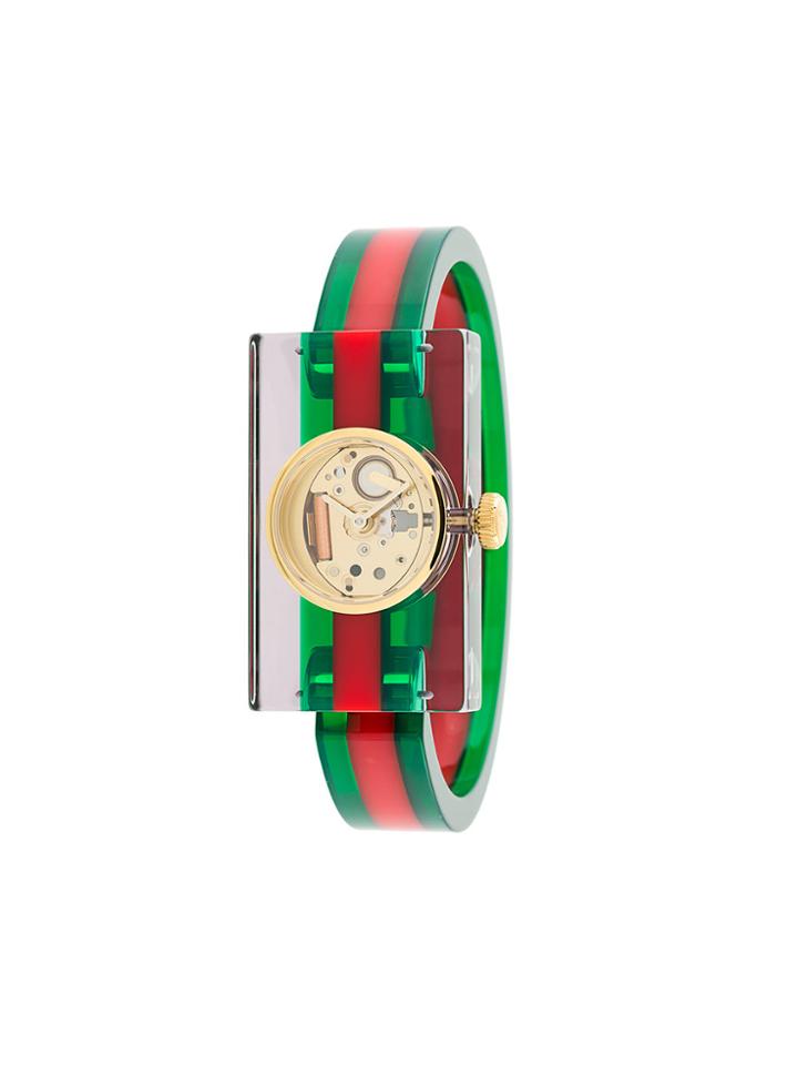Gucci Transparent Web Bangle Watch - Green