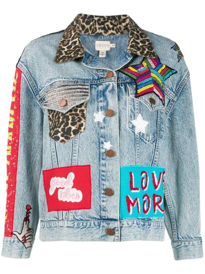 Alice+olivia Embroidered Patch Denim Jacket - Blue