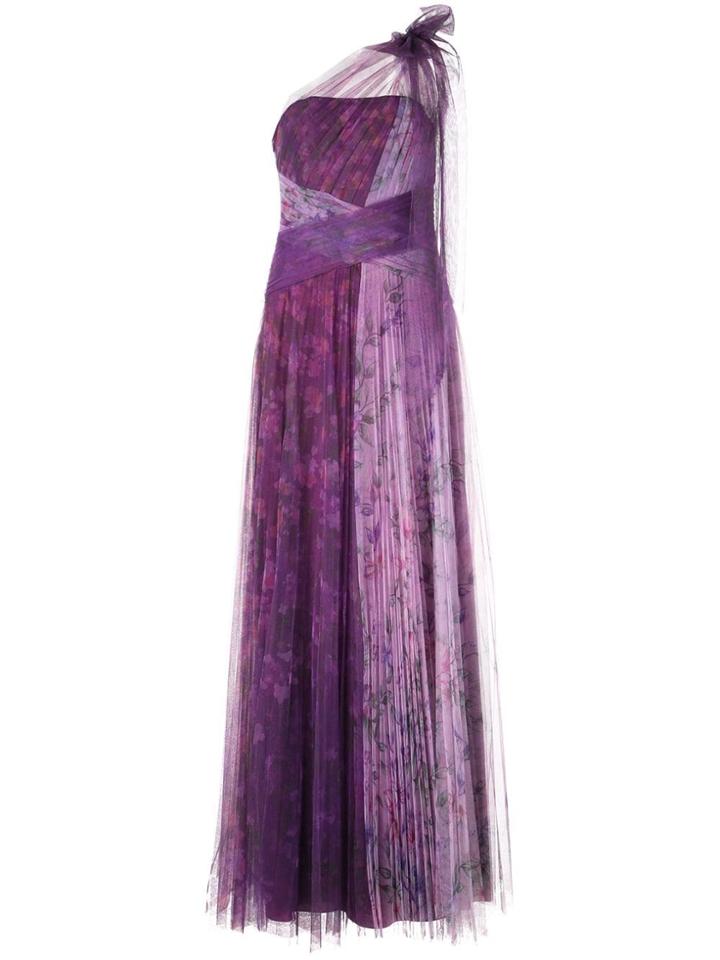 Marchesa Notte Floral Pleated Gown - Purple