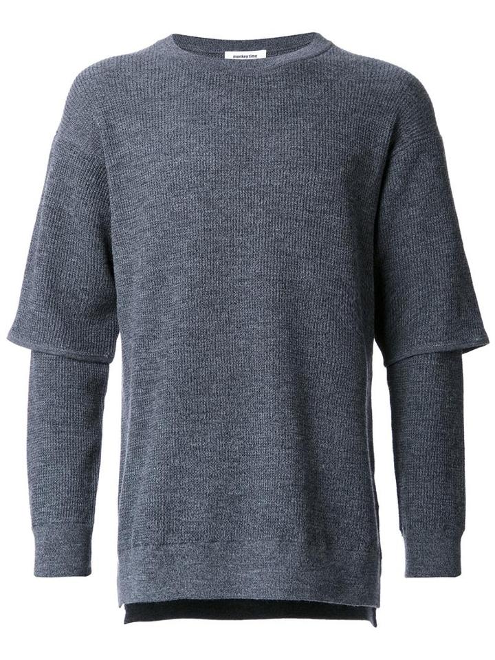 Monkey Time Layered Long Sleeved Pullover, Men's, Size: Medium, Grey, Wool/polyester