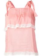Semicouture Ruffled Lace Insert Top - Pink