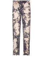 Gucci Embroidery Stretch Tight Jeans - Pink & Purple