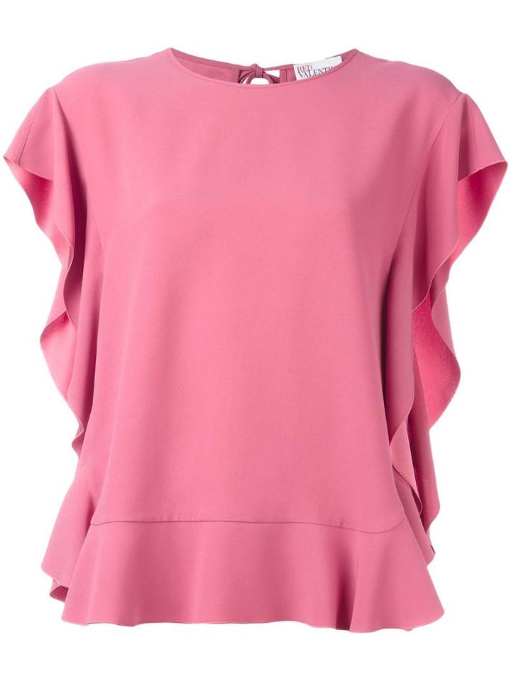 Red Valentino Ruffled T-shirt, Women's, Size: 42, Pink/purple, Acetate/viscose