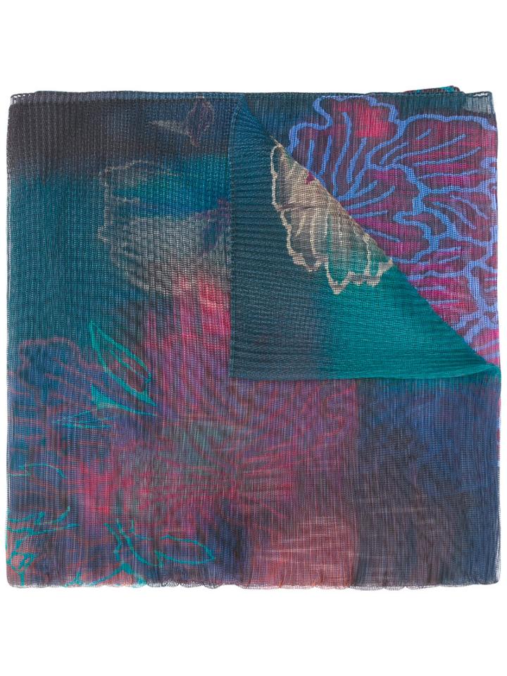 Pleated Scarf - Women - Polyester - One Size, Blue, Polyester, Armani Collezioni