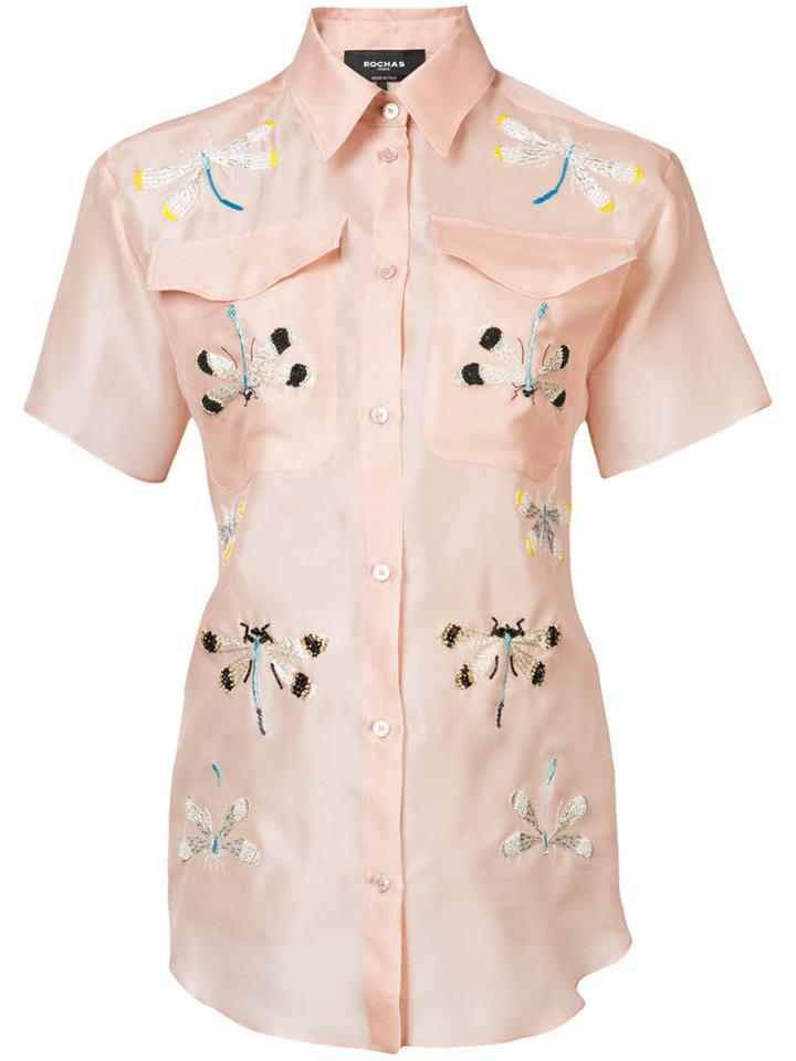 Rochas Embroidered Dragonfly Shirt - Pink & Purple