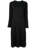 Jil Sander Navy Pleated Longsleeved Dress, Women's, Size: 38, Black, Acetate/cupro/wool/spandex/elastane