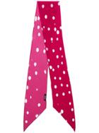 Rockins Pink And White Classic Skinny Polka Dot Print Silk Scarf -