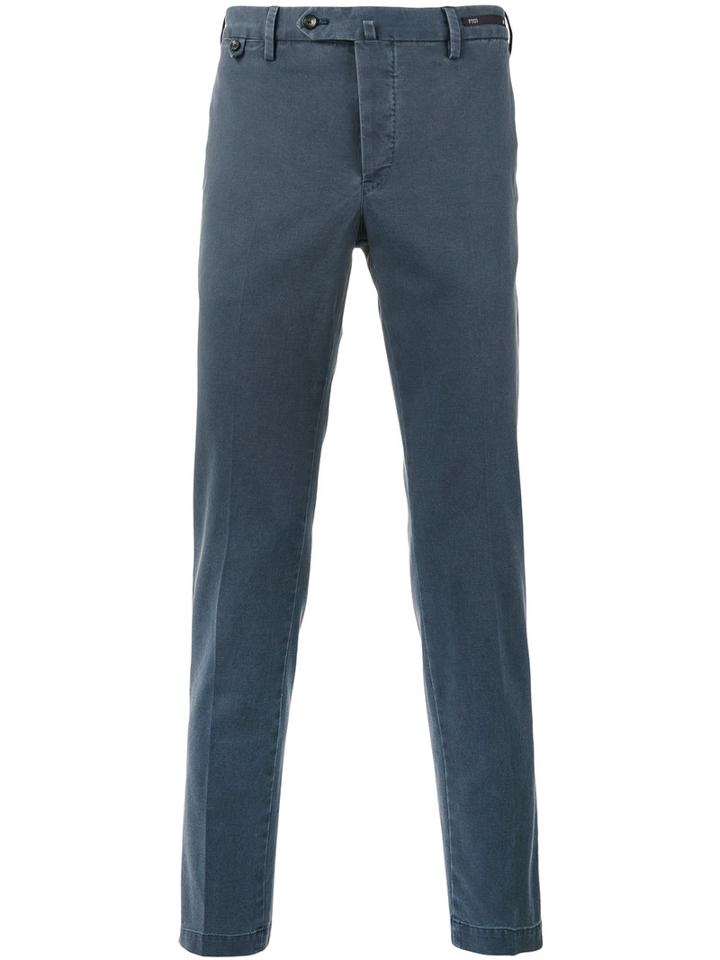 Pt01 - Plain Chinos - Men - Cotton/spandex/elastane - 46, Blue, Cotton/spandex/elastane