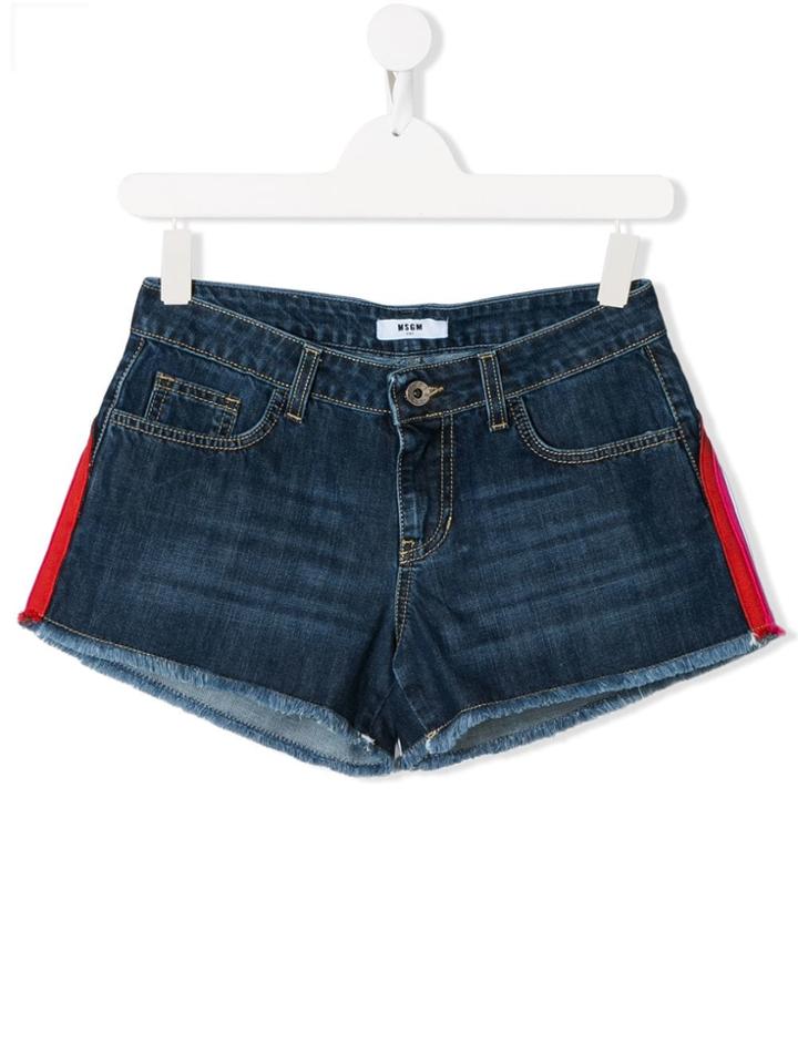 Msgm Kids Teen Logo Stripe Denim Shorts - Blue