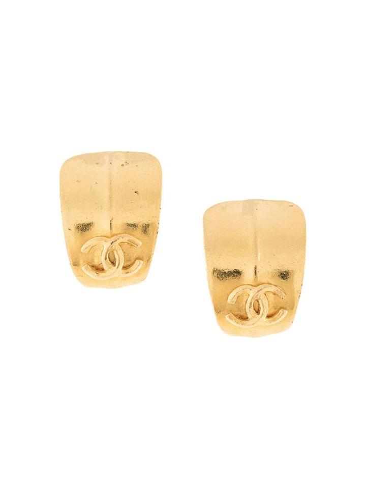 Chanel Pre-owned 1996 Mid-hoop Logo Earrings - Gold