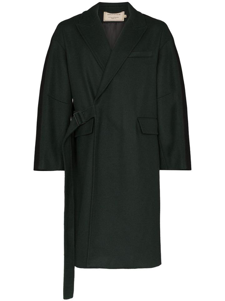 Maison Kitsuné Two-tone Wrap-around Coat - Green
