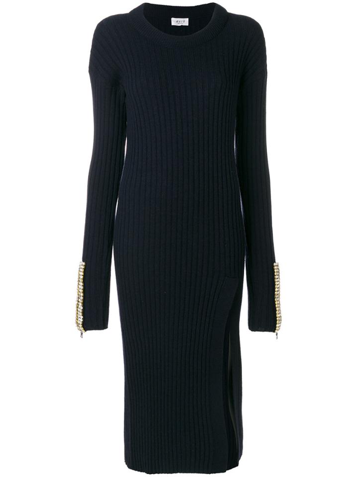 Aviù Ribbed Knit Embellished Dress - Blue