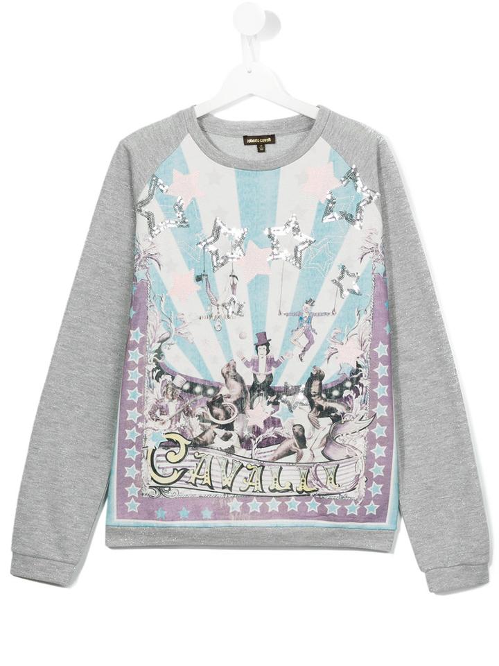 Roberto Cavalli Kids Circus Print Sweatshirt, Girl's, Size: 16 Yrs, Grey