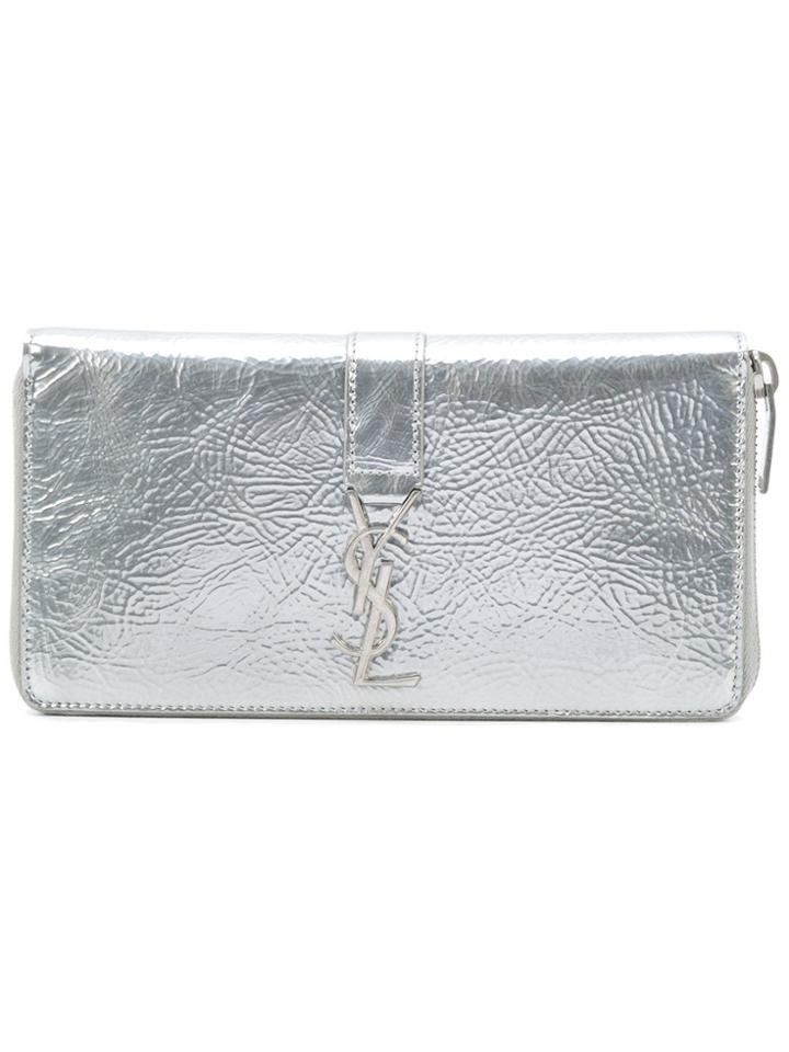 Saint Laurent Monogram Zip Wallet - Metallic
