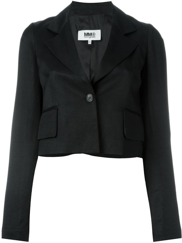Mm6 Maison Margiela Cropped Blazer, Women's, Size: 44, Black, Linen/flax/viscose
