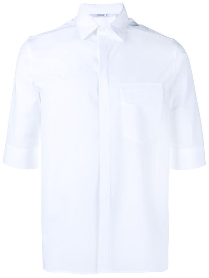 Neil Barrett Short Sleeved Cotton Shirt, Men's, Size: 39, White, Cotton