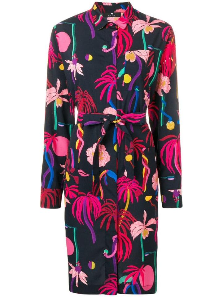 Ps Paul Smith Floral Belted Shirt Dress - Neutrals