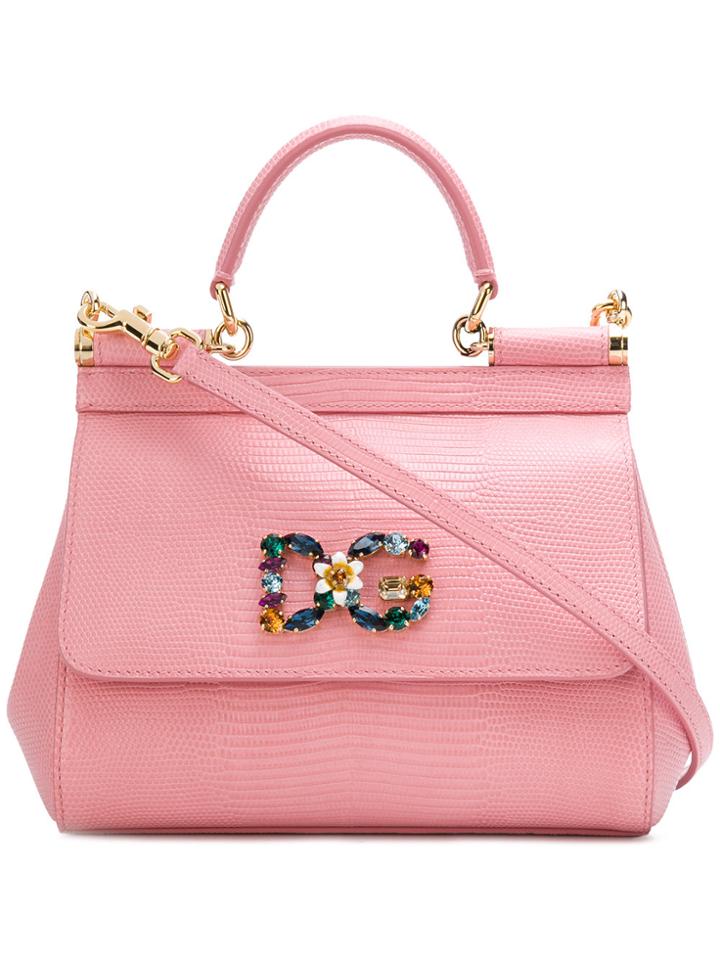 Dolce & Gabbana Logo Embellished Sicily Shoulder Bag - Pink & Purple