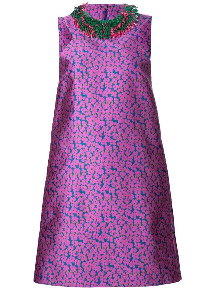 Monique Lhuillier Floral Print Fringed Halterneck Shift Dress