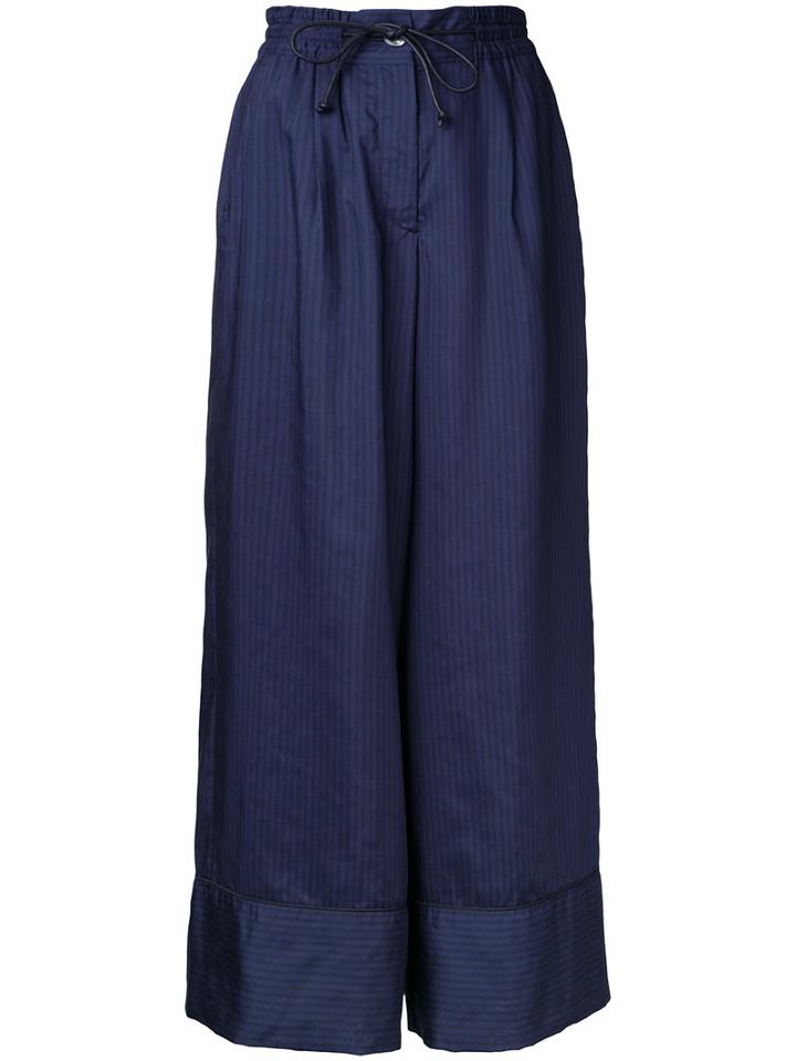 Sacai Pinstripe Palazzo Trousers, Women's, Size: 3, Blue, Polyester