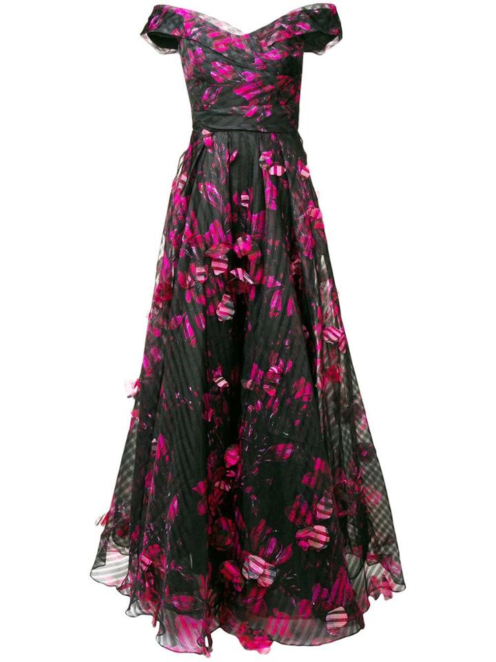 Marchesa Notte Long Floral Dress - Black