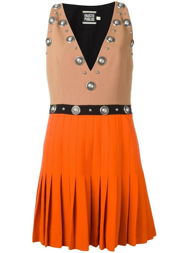 Fausto Puglisi Pleated Skirt Dress, Women's, Size: 44, Nude/neutrals, Wool/acetate/silk