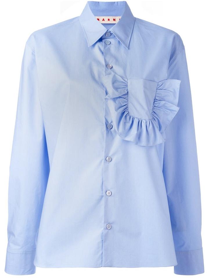 Marni Ruffle Pocket Blouse, Women's, Size: 38, Blue, Cotton