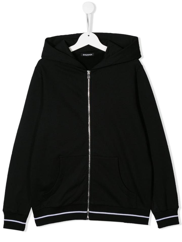 Balmain Kids Zip-up Logo Hoodie - Black