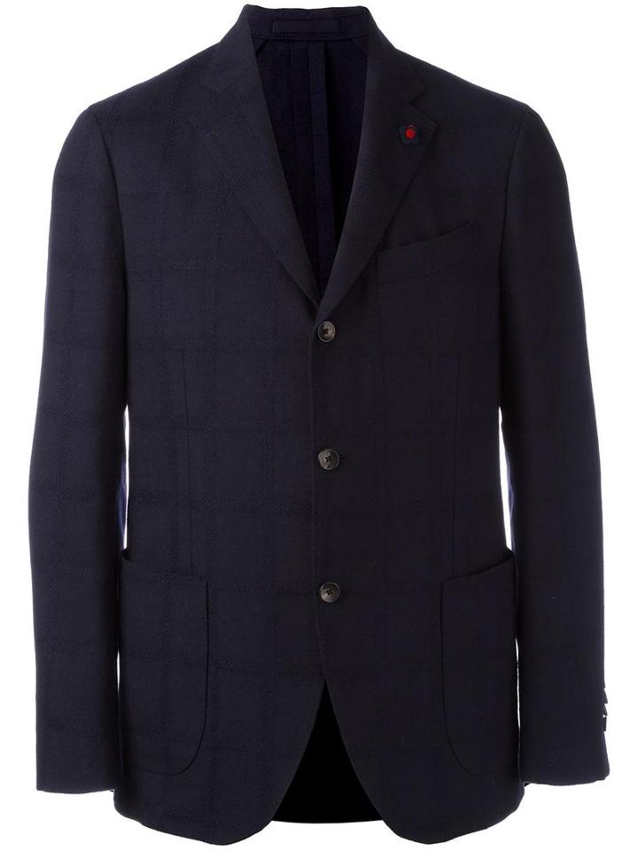 Lardini Checked Blazer, Men's, Size: 56, Blue, Wool/viscose/cupro