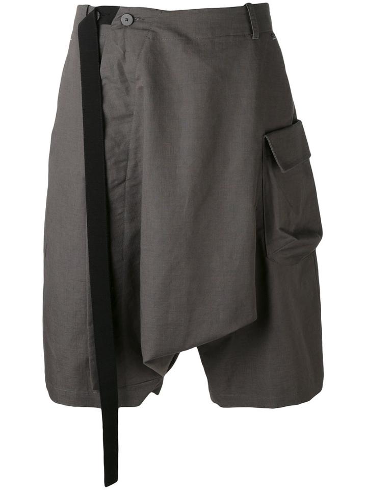 Tom Rebl - Oversized Draped Shorts - Men - Cotton/linen/flax - 46, Grey, Cotton/linen/flax