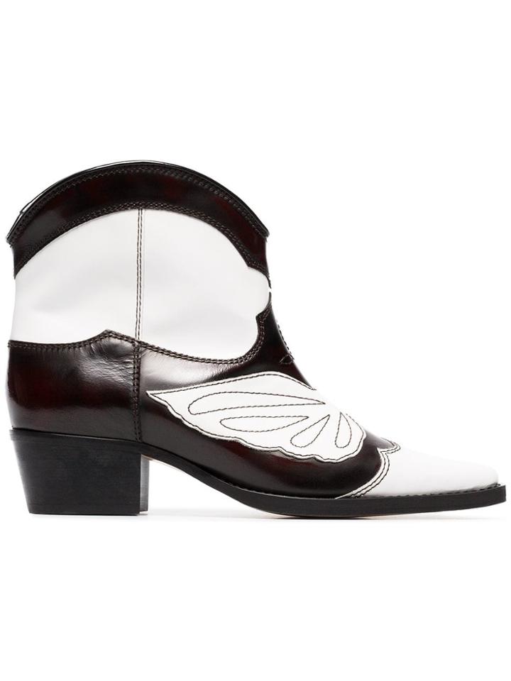 Ganni Black And White Meg 45 Leather Cowboy Boots