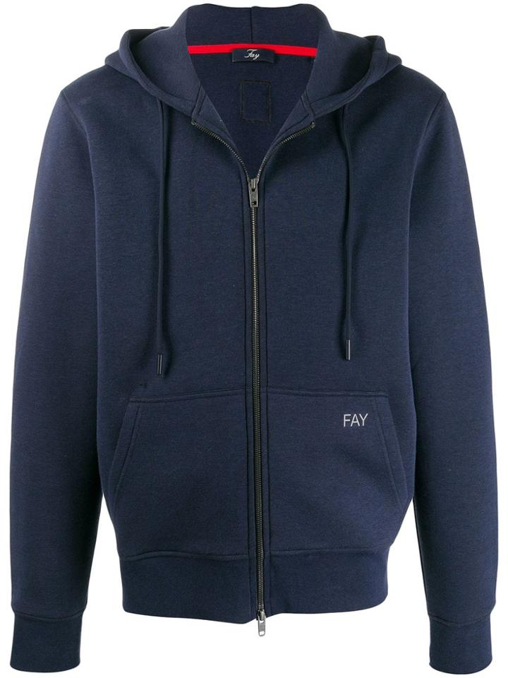 Fay Raised Logo Zip-up Hoodie - Blue