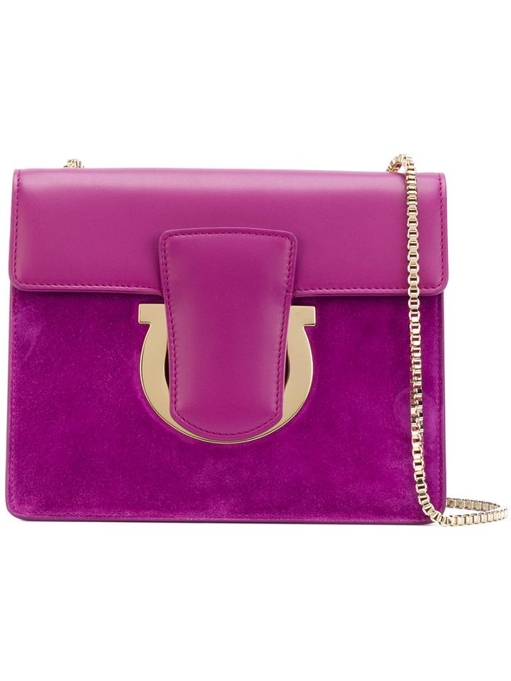 Salvatore Ferragamo - Gancio Clutch Bag - Women - Calf Leather/suede/metal - One Size, Pink/purple, Calf Leather/suede/metal